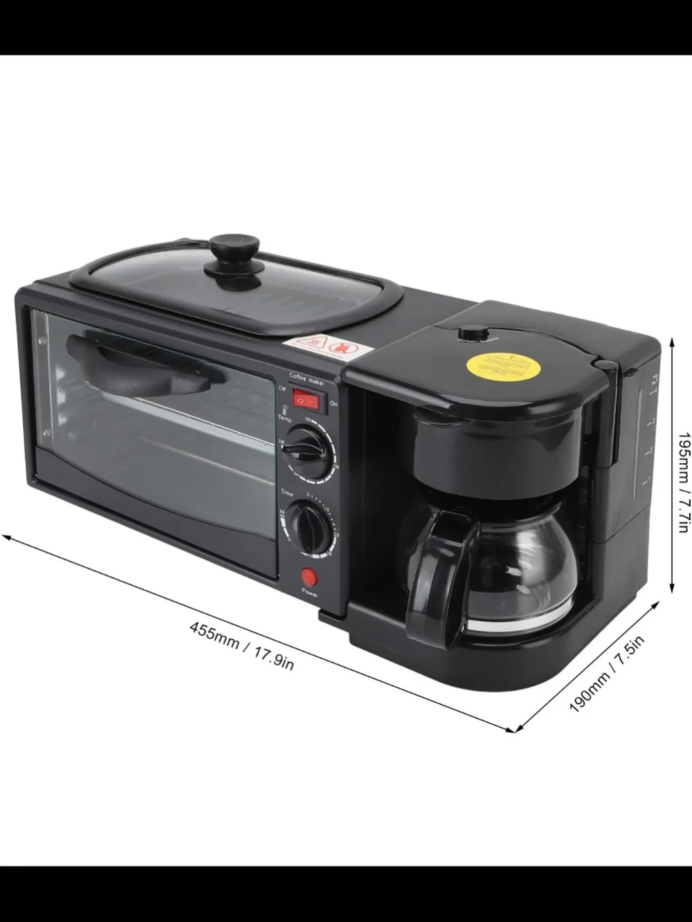 3-in-1 Breakfast Station with Coffee Maker, 4-Slice Toaster Oven, Non-Stick Grid